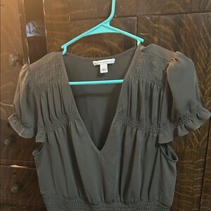 Banana Republic Charcoal Blouse with Puff Sleeves